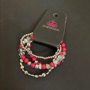 Paparazzi Vibrant Red and Silver Bracelet Set
